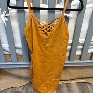 ZENANA OUTFITTERS Mustard Yellow Lattice Neck Cami Tank Top Plus Size 1X 2X